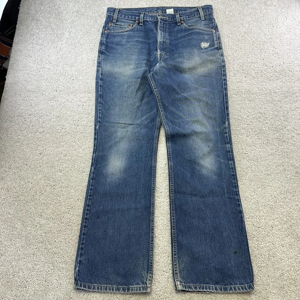 Vintage Levis 517 Boot Cut Jeans Men 36x32 Blue Medium Wash Made in USA Distress